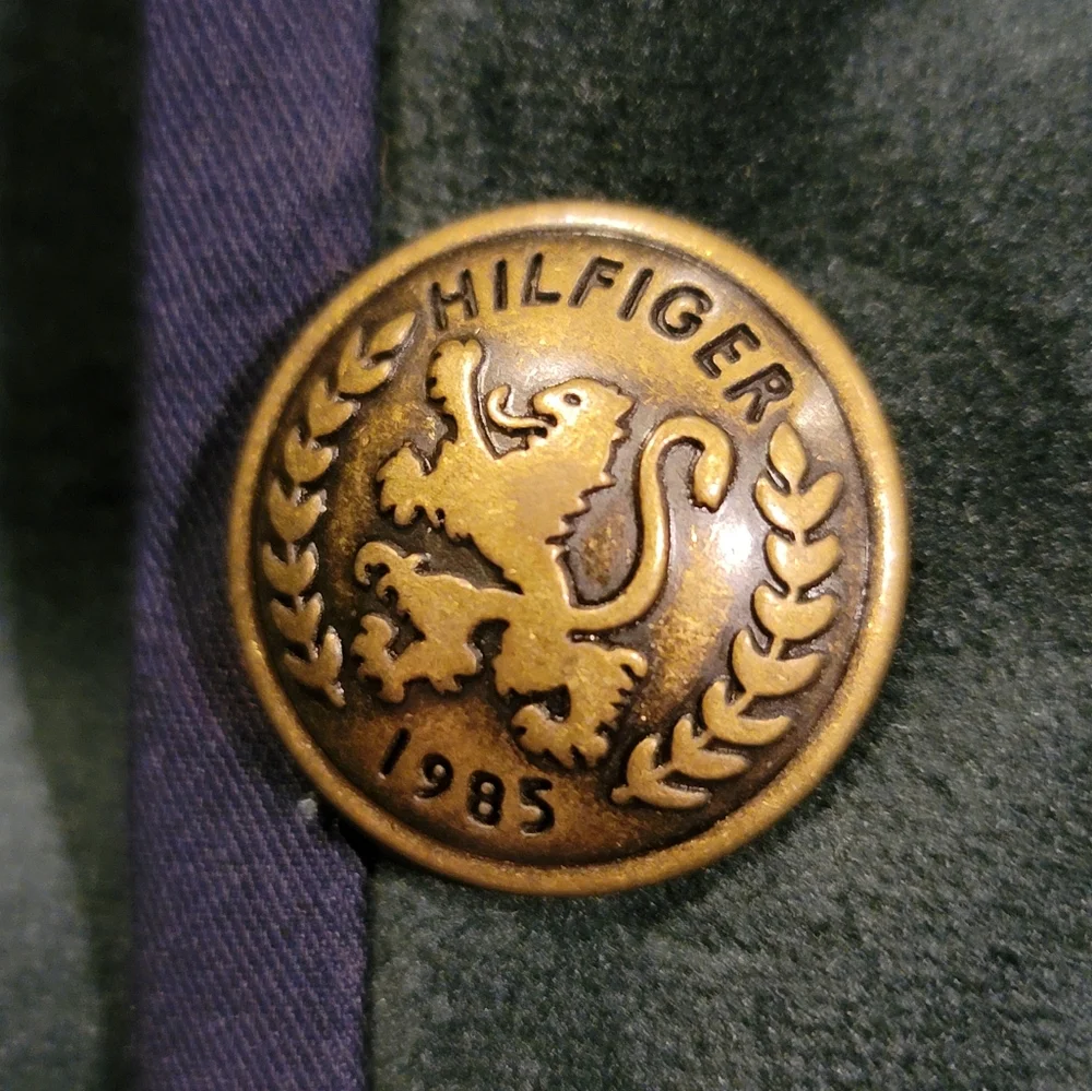 Tommy Hilfiger Green Monogrammed Velvet Blazer with Navy Trim Size 4 - Picture 7 of 8